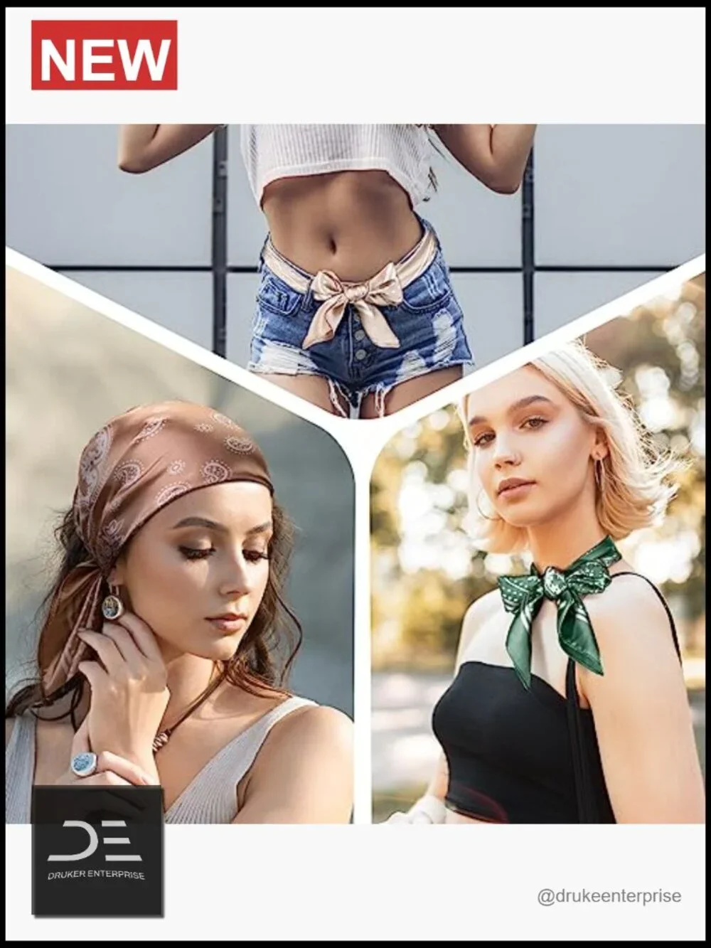 4 Pack Square Silk-Like Satin Head Scarves for Hair Wrap Neck Scarf
